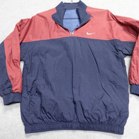 Vintage Nike Womens Jacket XL Blue Windbreaker 1/4 Zip Reversible Raglan - Picture 1 of 11